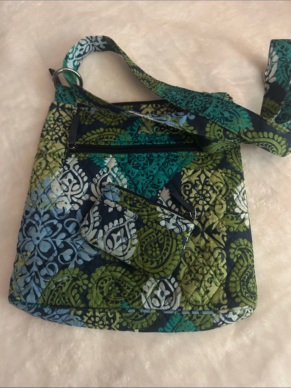 Vera Bradley Quilted Crossbody in Green & Teal Pattern